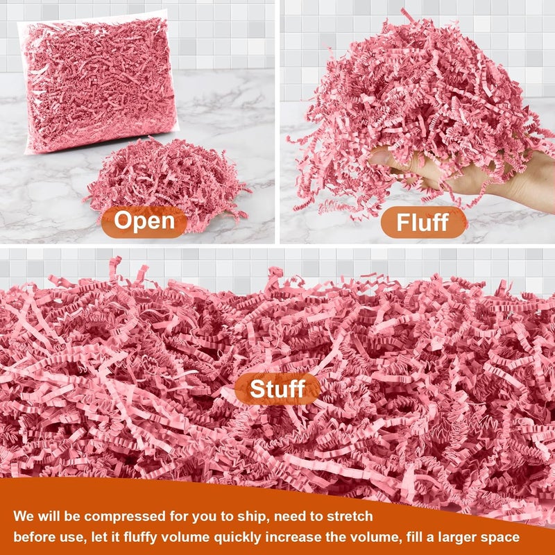 Darfukei Crinkle Paper Filler, Valentine's Day Shredded Paper For Gift Baskets 1/2LB (8 oz) , Pink Mother's Gifts Day Baskets Grass, Crinkle Cut Papers Shred For Birthdays, Weddings,Boxes Bags, Basket Filler ,Anniversaries,Gift Wrapping - Image 4